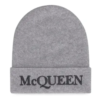 Alexander McQueen Alexander McQueen, Beanies, unisex, Gray, Size: S Logo-embroidered Cashmere Beanie