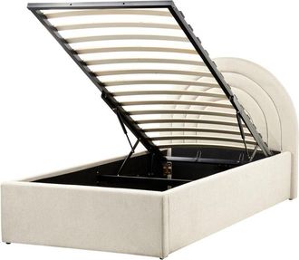 Beliani Cama Con Almacenaje De Poli&eacute;ster 90 X 200 Cm Cabecero Semicircular Estilo Retro Beige Anet