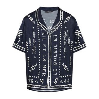 Balmain Short Sleeve Shirts, male, Blue, Size: 2XL Shirt with Club print