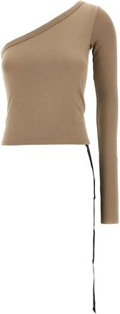 Rick Owens Beige One-Shoulder T-shirt met Lange Mouwen - Dames - Longsleeves - Beige - L - Katoen - Tops