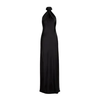 Ralph Lauren Kleedjes, Dames, Zwart, S, Polyester, Maxi-jurk met gedraaide halterkraag