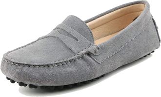 Minitoo Loafers Flat Shoes for Women Slip-on Summer Casual Moccasins with Buckle 9603-A Grey UK 6