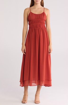 Wishlist Mesh Tiered Midi Dress in Rust at Nordstrom Rack, Size Medium