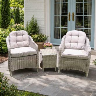 Direct Wicker Garden Rattan Bistro Set, 2 Seats & Side Table, Grey | Size: 2 Person