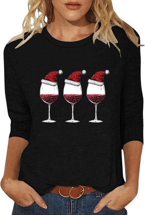 Generic Christmas Tops for Women UK Xmas Jumper Novelty Graphic Sweatshirt 3/4 Sleeve Pullover Crew Neck Sweater Funny Shirts Xmas Snowflake Print Flowy Blous