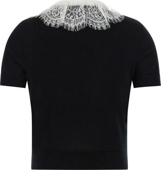 Self Portrait Womens Top With Lace Collar Black Main: Wool; Trim 1: Wool Tops
