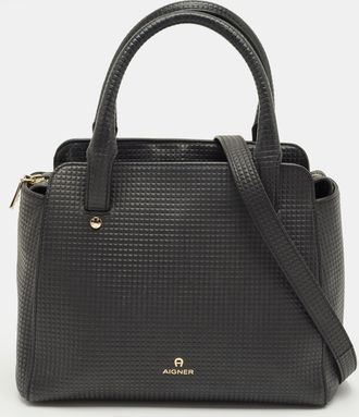 Aigner Black Textured Leather Cybill Tote