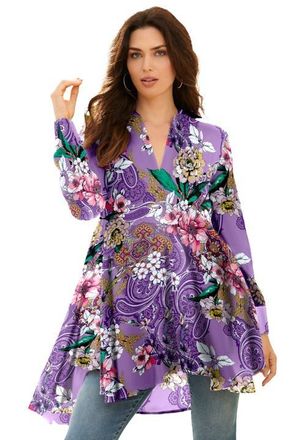 Roaman's Hand Crinkled Fit And Flare Tunic in Violet Paisley Garden at Nordstrom, Size 32