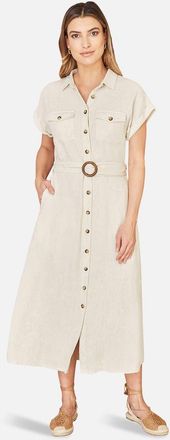 Yumi Viscose Linen Look Midi Shirt Dress in Natural at Nordstrom, Size 10
