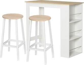 HOMCOM Homcom Conjunto De Mesa De Bar Con 3 Estantes Laterales Y 2 Taburetes De Bar Con Patas De Acero Para Sal&oacute;n Comedor Cocina 112x57x106 Cm 32,5x32,5x65cm