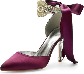 Miyoopark Wedding and Evening Shoes for Women Prom Pumps with Ribbon M531 Burgundy UK 5.5