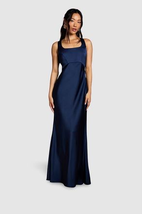 Coast Square Neck Satin Bow Dress in Navy at Nordstrom, Size 10