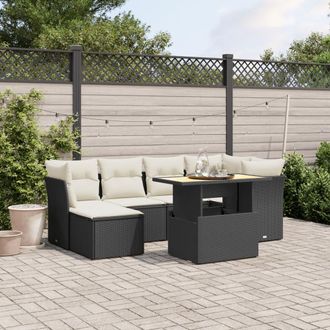 vidaXL Vidaxl - Set De Comedor De Jard&iacute;n 7 Pzas Y Cojines Rat&aacute;n Sint&eacute;tico Negro