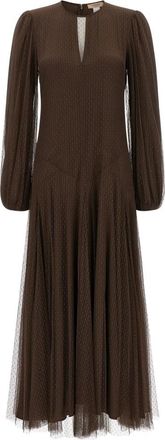 Twinset Lange Tulle Plumetis Jurk - Dames - Casual kleedjes - Bruin - M - Tule - Kleedjes