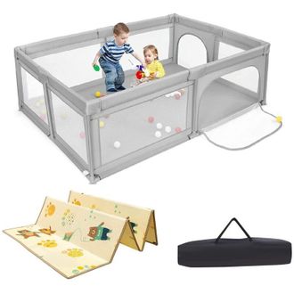 Costway Box per Bambini, Centro Attivit&agrave; Portatile e Sicuro per Bambini, con Cancello, Rete Traspirante, 50 Palline e Tappetino, per Interno ed