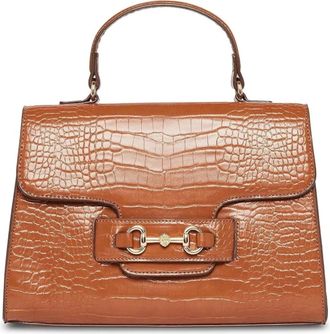 Anne Klein Handbag Womens Brown Croco Horsebit Detachable Strap Satchel FROG404