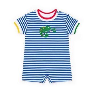 Florence Eiseman Stripe Knit Shortall With Lizard in Royal/white at Nordstrom, Size 18M