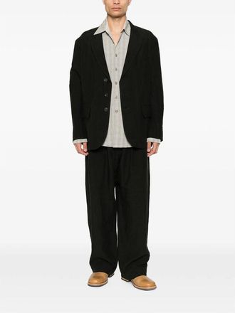 Ziggy Chen Pleated Wide-Leg Linen Trousers - Black