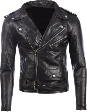 Aviatrix Mens Belted Biker Jacket in Real Cow Leather or Real Sheepskin Leather (N2KG) 46