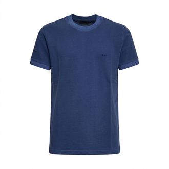 Fay T-Shirts, female, Blue, Size: 2XL Piqu&eacute; Cotton T-shirt