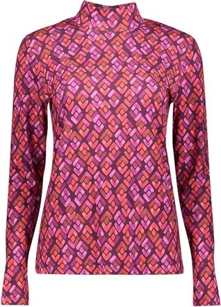 Geisha Top met grafische print en kraag - Dames - Blouses & Shirts - Paars - Maat: 3XL Viscose