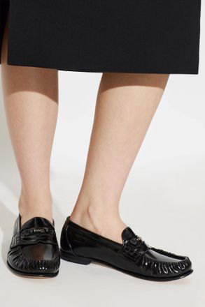 Fendi Leather Loafers, Womens, Black