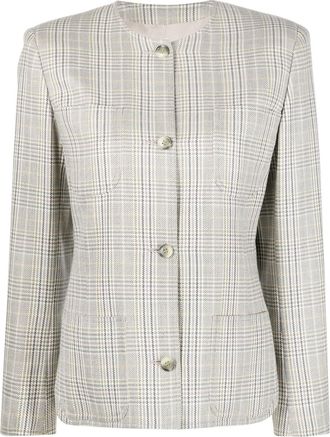 Valentino Garavani 1980s Prince of Wales collarless jacket - women - Wool/Silk/Cashmere/Acetate/Cupro - 42 - Neutrals