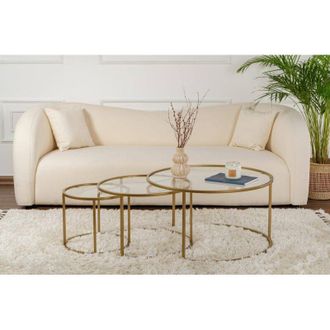 Dmora Juego De 3 Mesas De Centro Carugate, Mesa De Centro Baja, Revistero Para Sof&aacute;, Estante De La Sala De Estar, 80x80 H43 Cm, Oro Y Transparente - Dmora