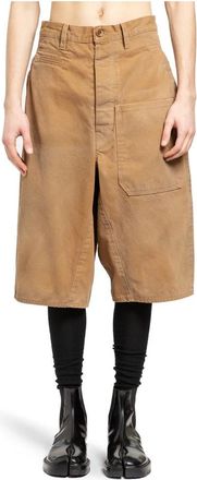 Maison Margiela Distressed Canvas Wide Leg Shorts - Heren - Korte Broeken - Beige - S - Katoen - Korte Broeken