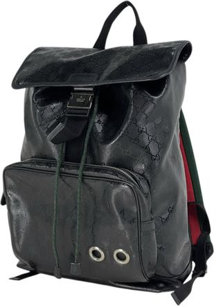 Gucci Gg Imprim&eacute; Black Leather Backpack (Pre-Owned)