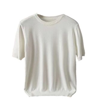 Generic Cashmere T-Shirt Mens O-Neck Knitting Pullover Short Sleeve Pullover Sweater Tops White