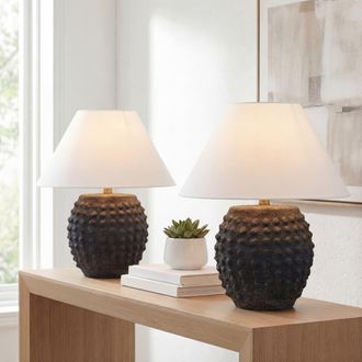 Jonathan Y Designs Effie 18.25 Minimalist Scandinavian Ceramic/Iron Hobnail LED Table Lamp in Matte Black at Nordstrom