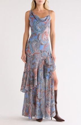 L'agence Viola Asymmetric Tiered Silk Gown in Periwinkle French Paisley at Nordstrom Rack, Size 00