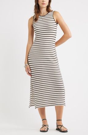 Treasure & Bond Stripe Knit Midi Tank Dress in Ivory- Brown Stripe at Nordstrom, Size Xx-Small