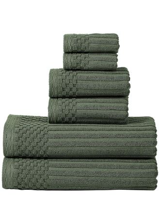 Superior Highly Absorbent 6Pc Solid And Checkered Border Cotton Towel Set