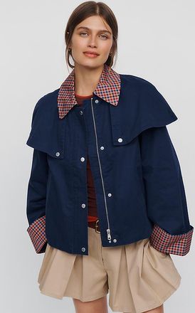 Avec Les Filles Gingham Trim Cape Jacket