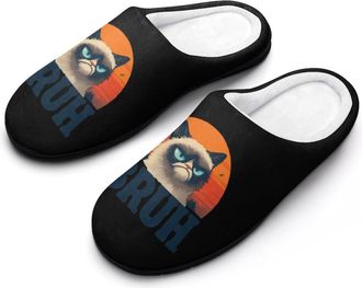 Generic Funny Cat Bruh Meme Saying Siamese Cute Funny Mens Cotton Slippers Soft Non-Slip Rubber Sole House Slipper Indoor Outdoor