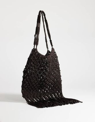 Topshop Milan - Borsa media alluncinetto color cioccolato con nappe-Marrone