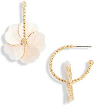 Natasha Flower Drop C Hoop Earrings in Gold/White at Nordstrom Rack