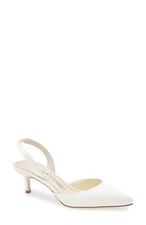 Manolo Blahnik Carolyne Bridal Pointed Toe Slingback Mule in Cream 1309 at Nordstrom, Size 10.5Us