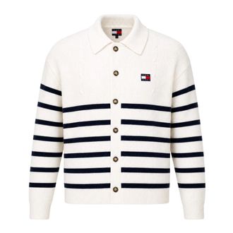 Tommy Jeans Cardigans, male, White, Size: XS Crew Neck Sweatshirt