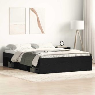 Berkfield Home Bed Frame without Mattress Black Oak 135x190 cm Engineered Wood in Brown