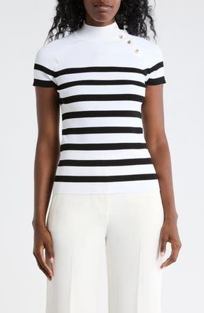 Elie Tahari Stripe Raglan Sleeve Knit Top in Sky White/Noir at Nordstrom Rack, Size X-Small