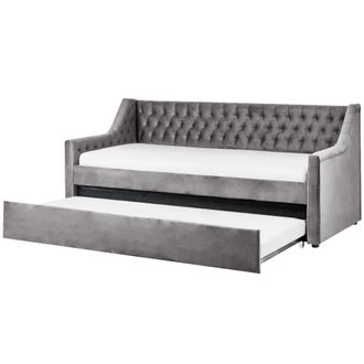 Beliani Cama Con Somier De Terciopelo Gris Claro 90 X 200 Cm Con Botones Montargis