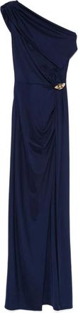Elisabetta Franchi Marineblauwe Jurk met Gedrapeerde Zijsplit - Dames - Avondkleed - Blauw - L - Kleedjes