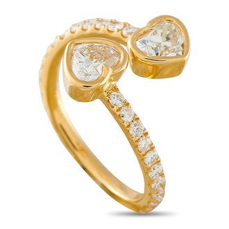 Luxury Bazaar 18K Yellow Gold 1.55ct Diamond Bypass Heart Ring ALR-20202-Y