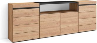 Skraut Home C&oacute;moda, Cajonera, Mueble Auxiliar, 214x75x35 Cm, Dormitorio, Habitaci&oacute;n, Con Almacenamiento, Estilo Moderno, Roble - Skraut Home
