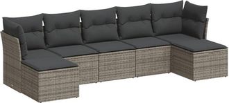vidaXL Vidaxl - Set De Sof&aacute;s De Jard&iacute;n 7 Piezas Con Cojines Rat&aacute;n Pe Gris