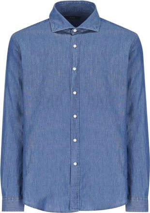 Fay Blauw Denim Overhemd met Geborduurd Logo - Heren - Spijkeroverhemden - Blauw - S - Denim - Overhemden