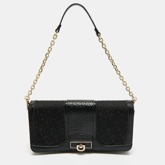 DKNY Dkny Black Signature Fabric And Leather Flap Chain Shoulder Bag
